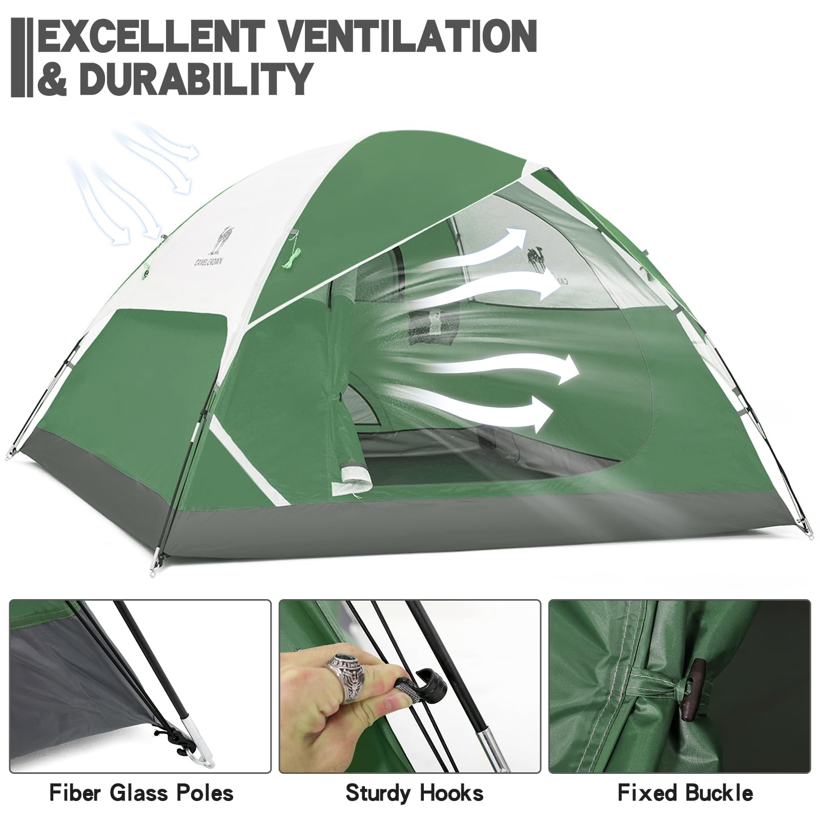 Camel Crown tent easy setup helps you pitch in minutes at the campsite.