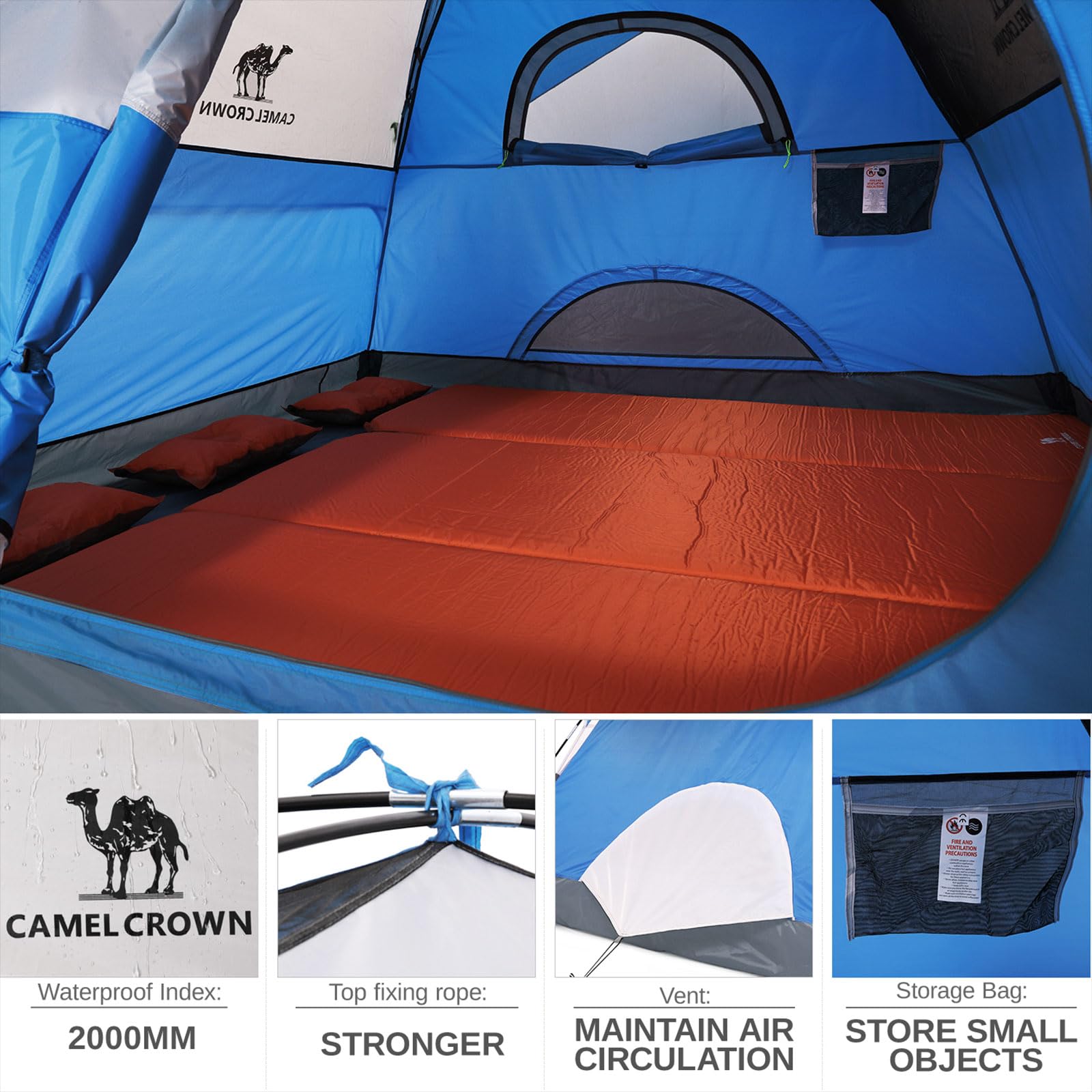 CAMEL CROWN tent interior highlights spacious room and gear organization pockets