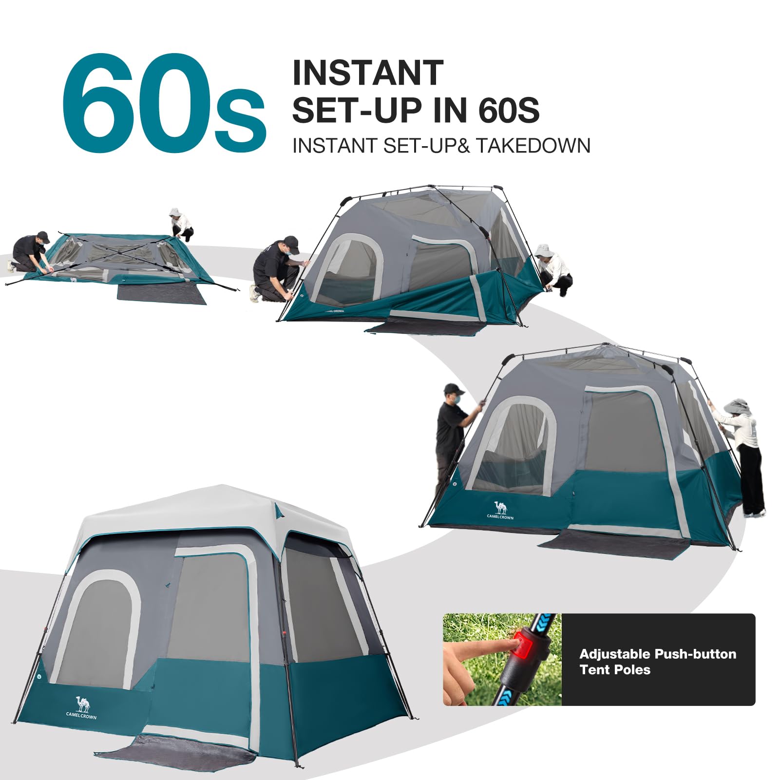 Camel Crown windproof stability with poles and ropes resists gusts.