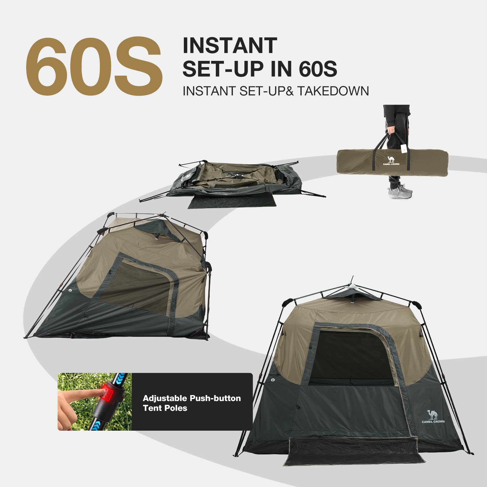 Camel Crown windproof stable tent poles provide reliable outdoor stability
