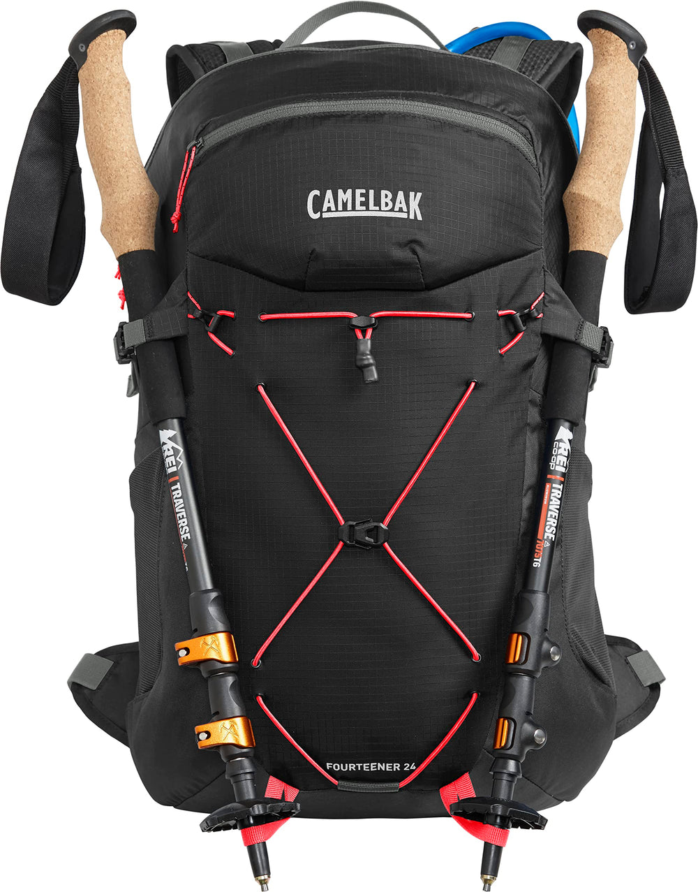 CamelBak Fourteener 24 trekking pole attachment for quick gear access.