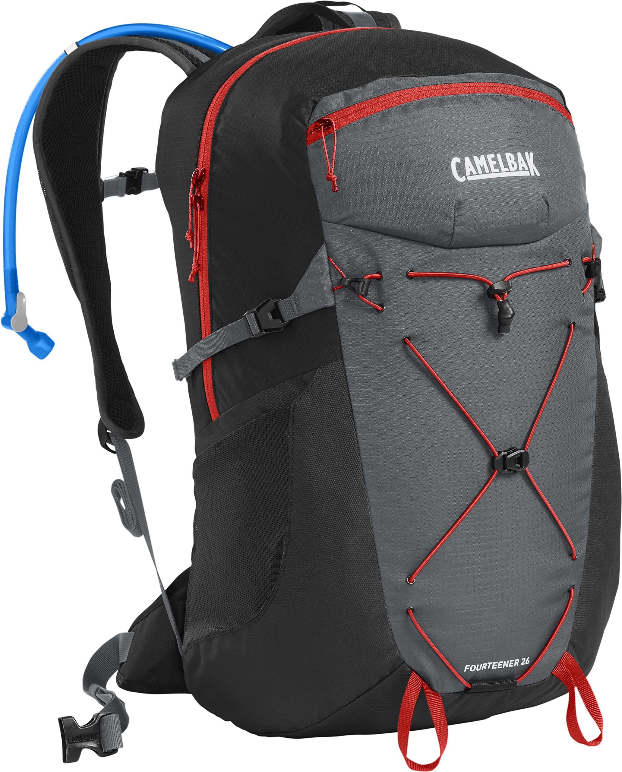 CamelBak Fourteener 26 backpack in graphite and red poppy, designed for all-day comfort.