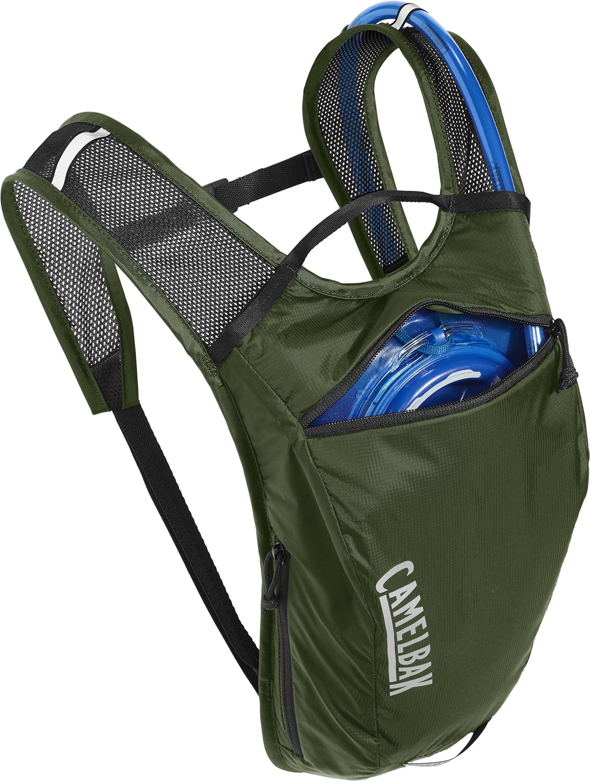 CamelBak Hydrobak Light army green color on trail.