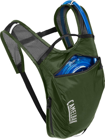 CamelBak Hydrobak Light army green color on trail.