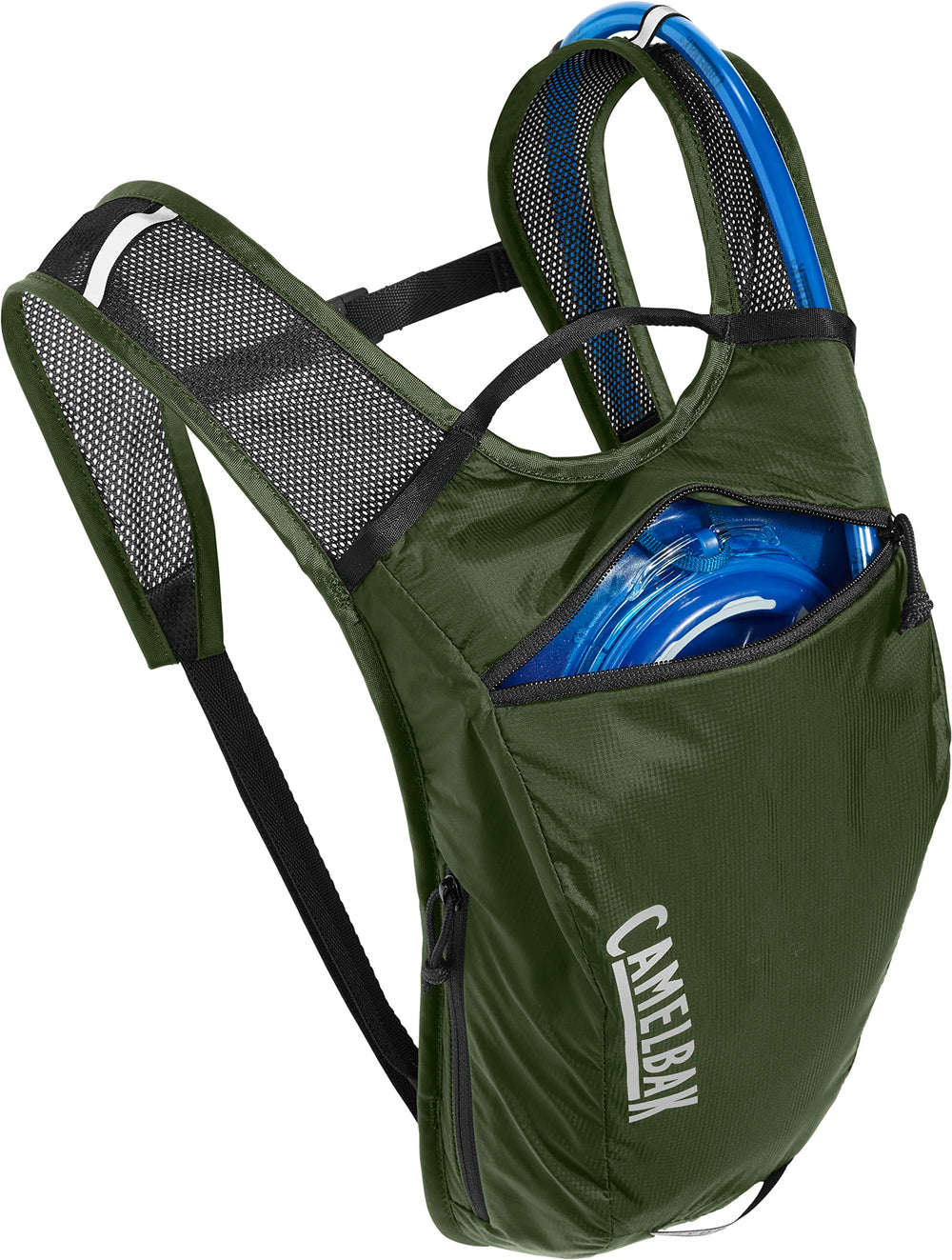 CamelBak Hydrobak Light army green color on trail.