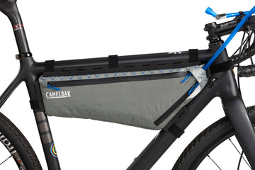 Bikefit-ready frame pack secures to triangle frames for a clean setup.