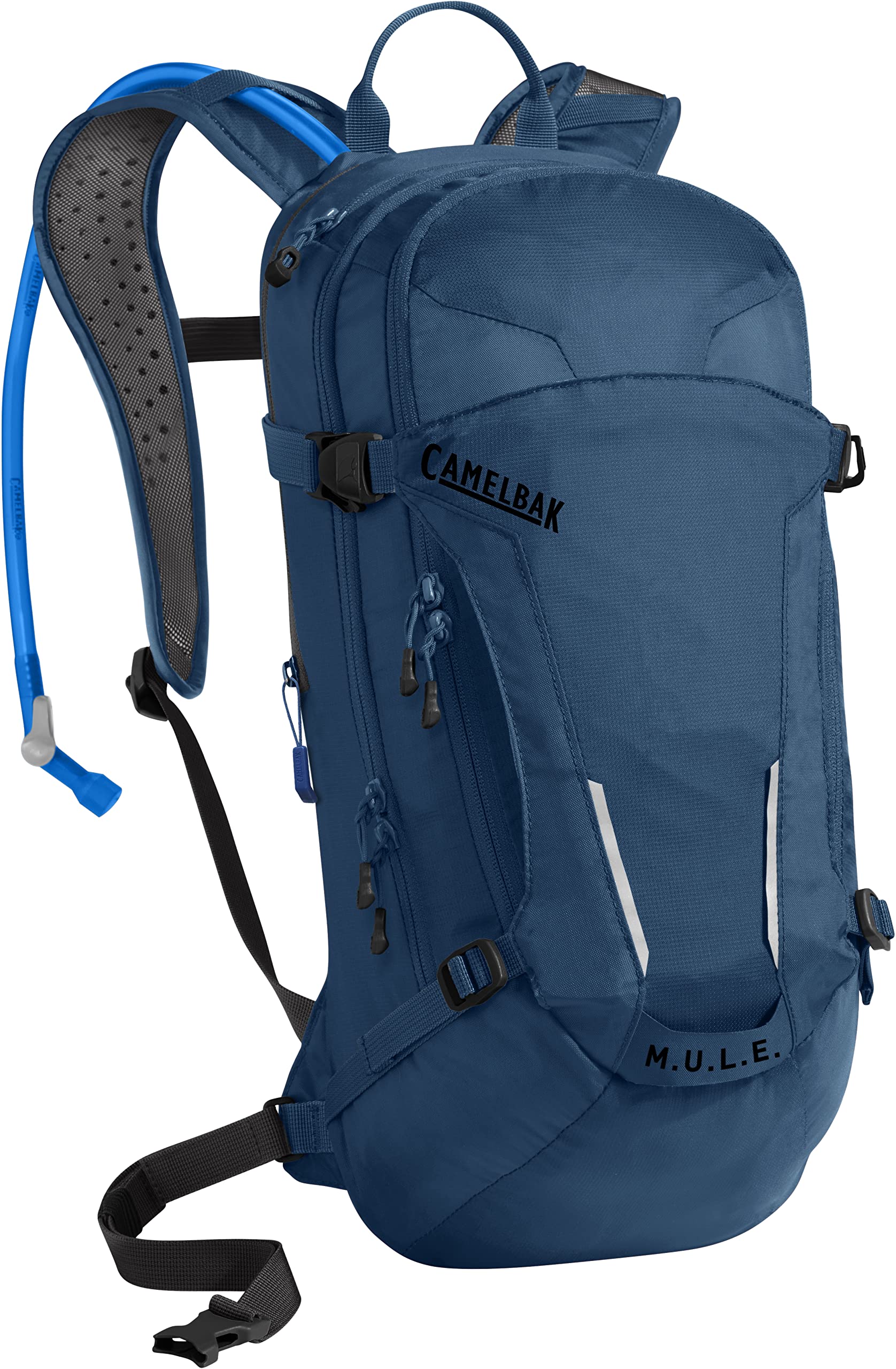 CamelBak M.U.L.E. front view showing ample pockets for trail essentials
