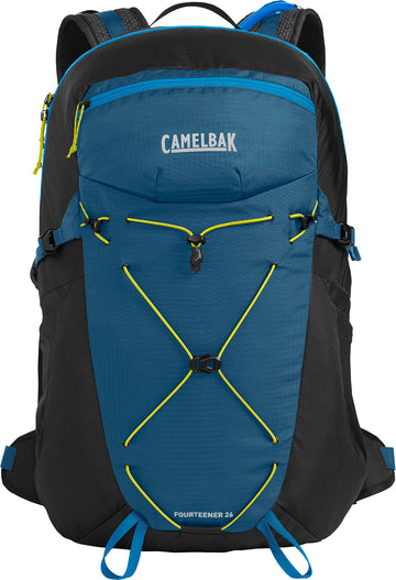 CamelBak padded hip belt stabilizes loads during long rugged hikes.