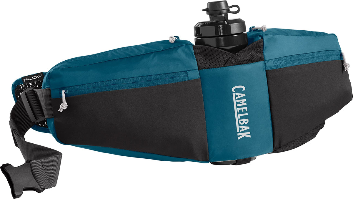 CamelBak Podium Flow4 hydration belt with bottle-centered design for easy access on runs