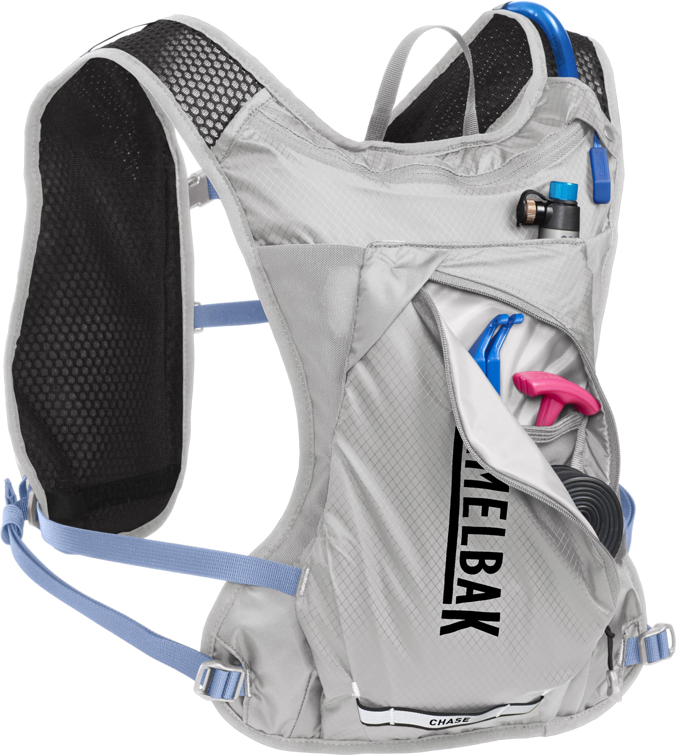 CamelBak Women's Chase Race 4 vest 1.5L reservoir visible for hydration on the go.