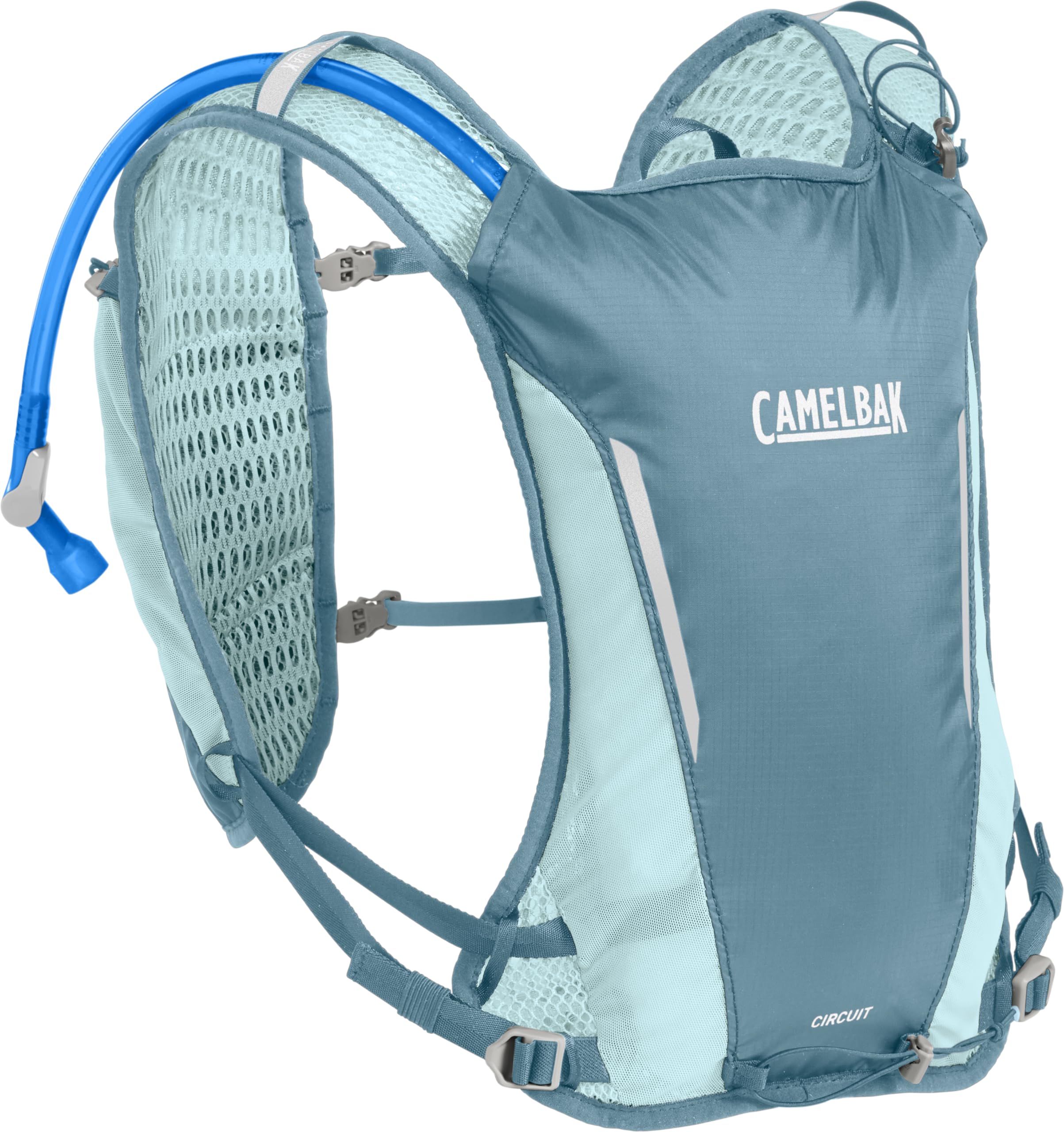 CamelBak Women's Circuit Run Vest front view in Adriatic Blue, ready for trails