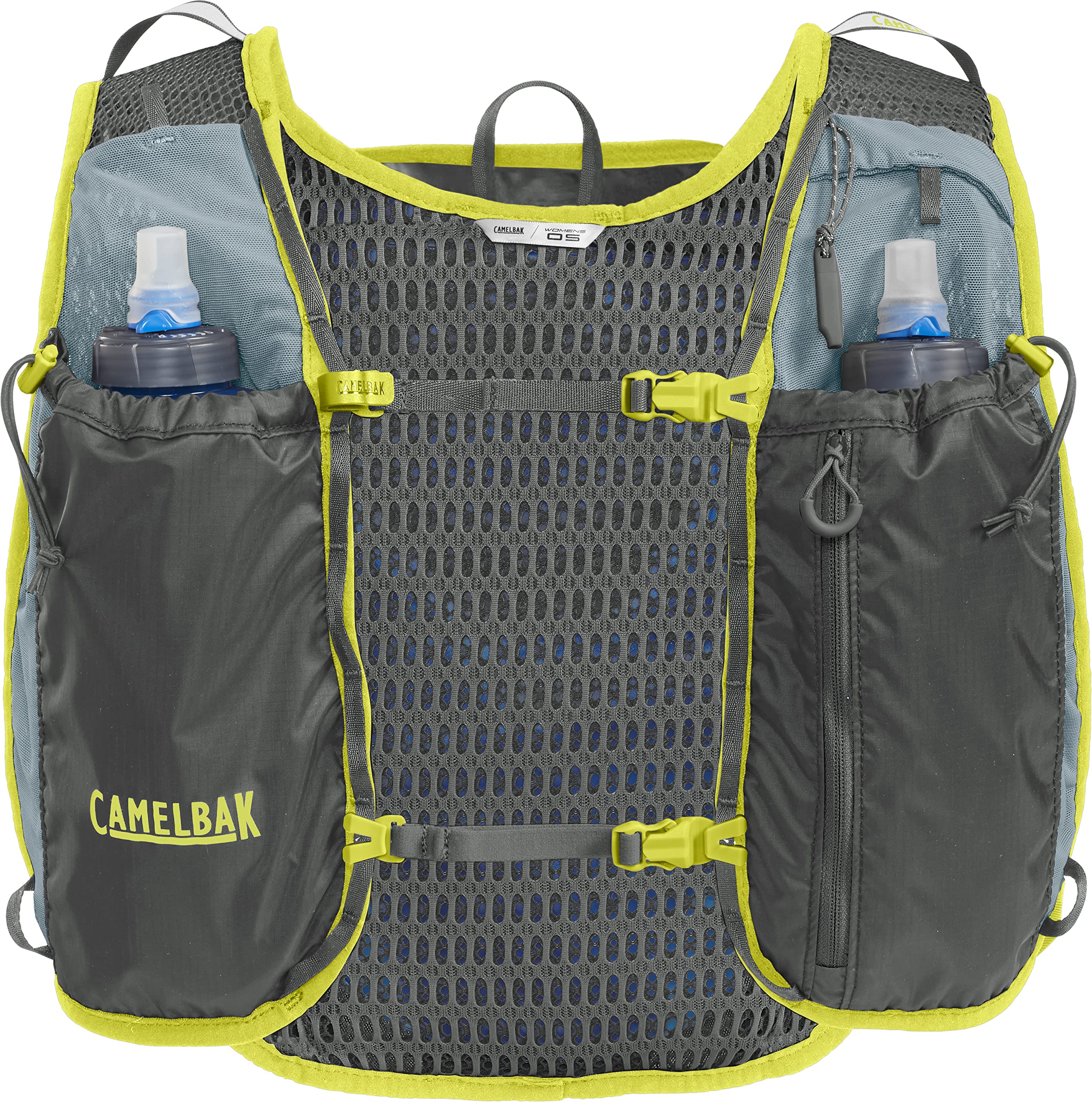 CamelBak Women's Circuit Run Vest trekking pole attachment on rugged terrain