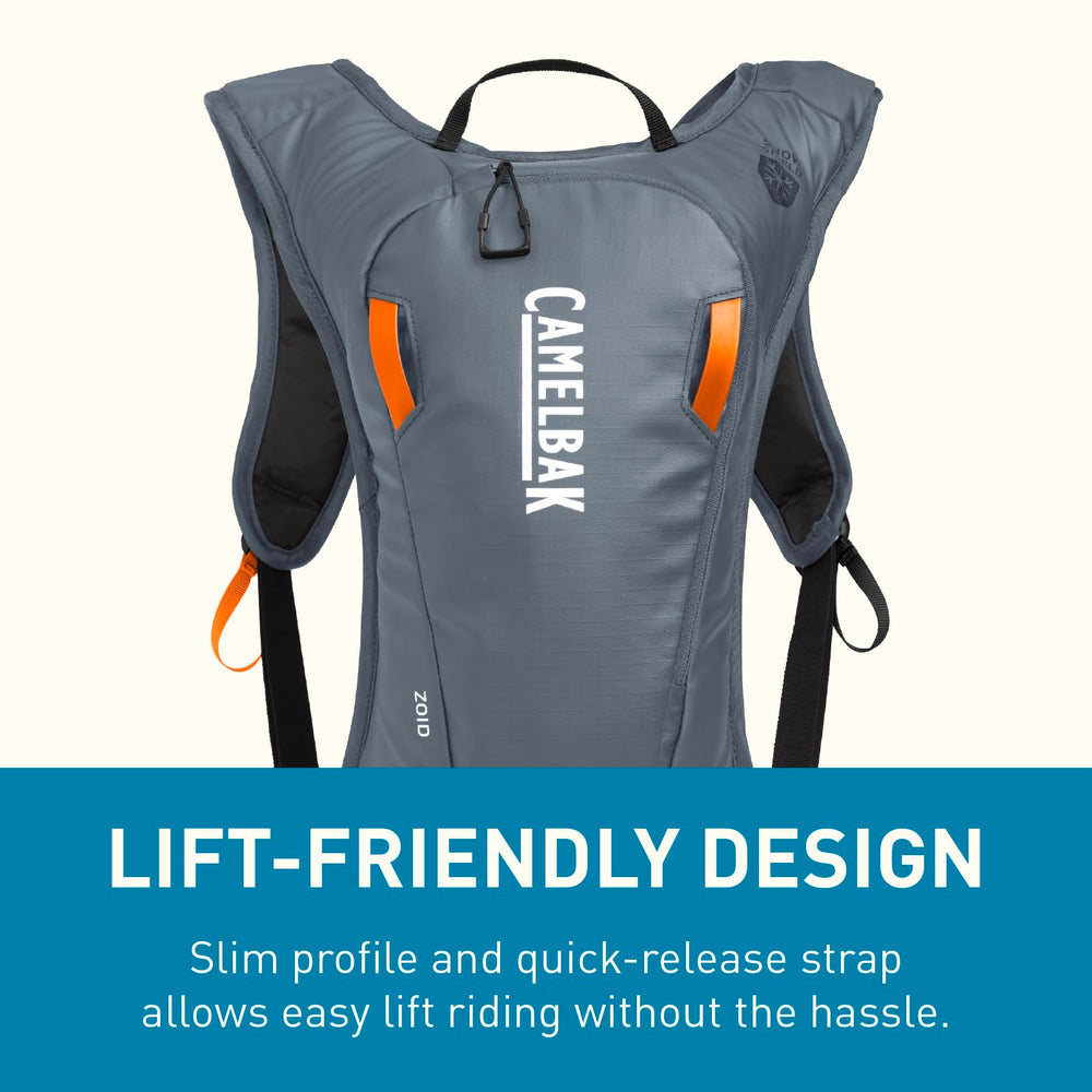 CamelBak Zoid Snow Shield fabric repels snow to protect gear.