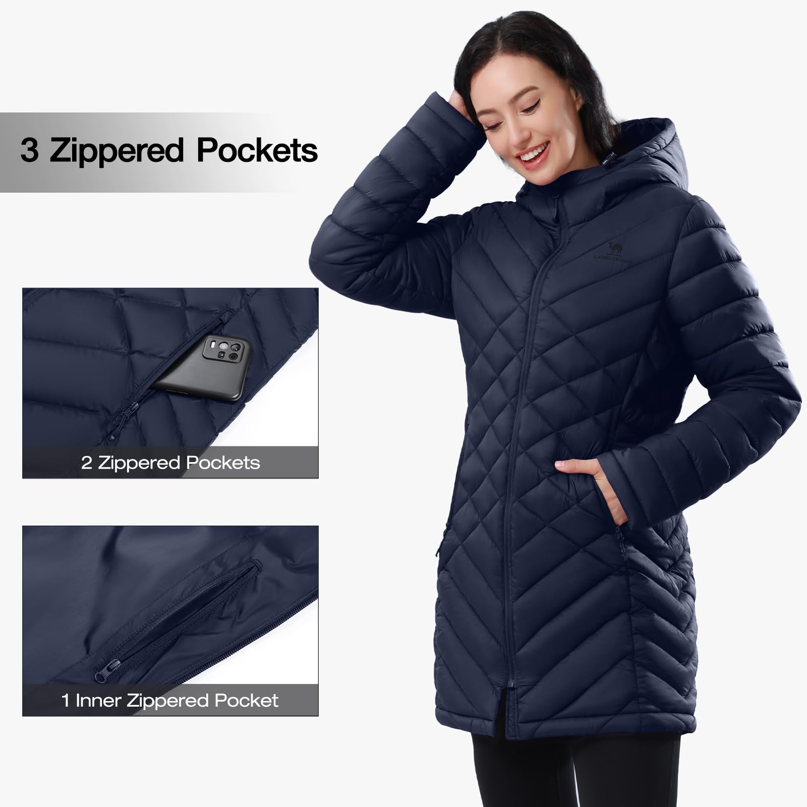 CAMELSPORTS front-zip with chin guard for comfortable, skin-safe fastening.
