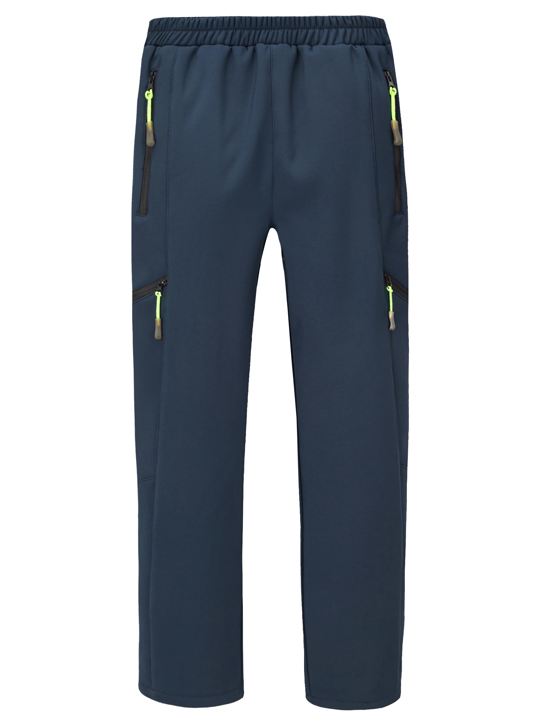CAMLAKEE kids waterproof hiking pants navy front view showing warmth and windproof protection for winter outings.