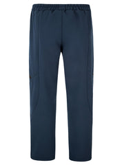 CAMLAKEE kids waterproof hiking pants navy side pocket view highlighting secure storage on snowy trails.