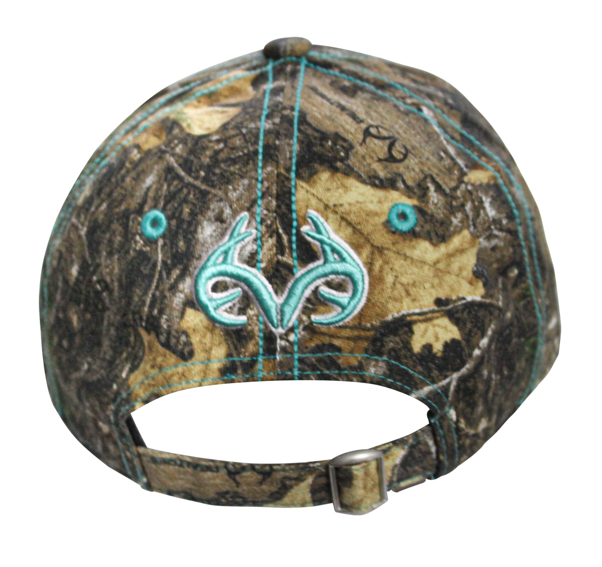 Camo Chique Realtree RT Edge teal cap side view showing camouflage pattern