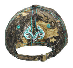 Camo Chique Realtree RT Edge teal cap side view showing camouflage pattern