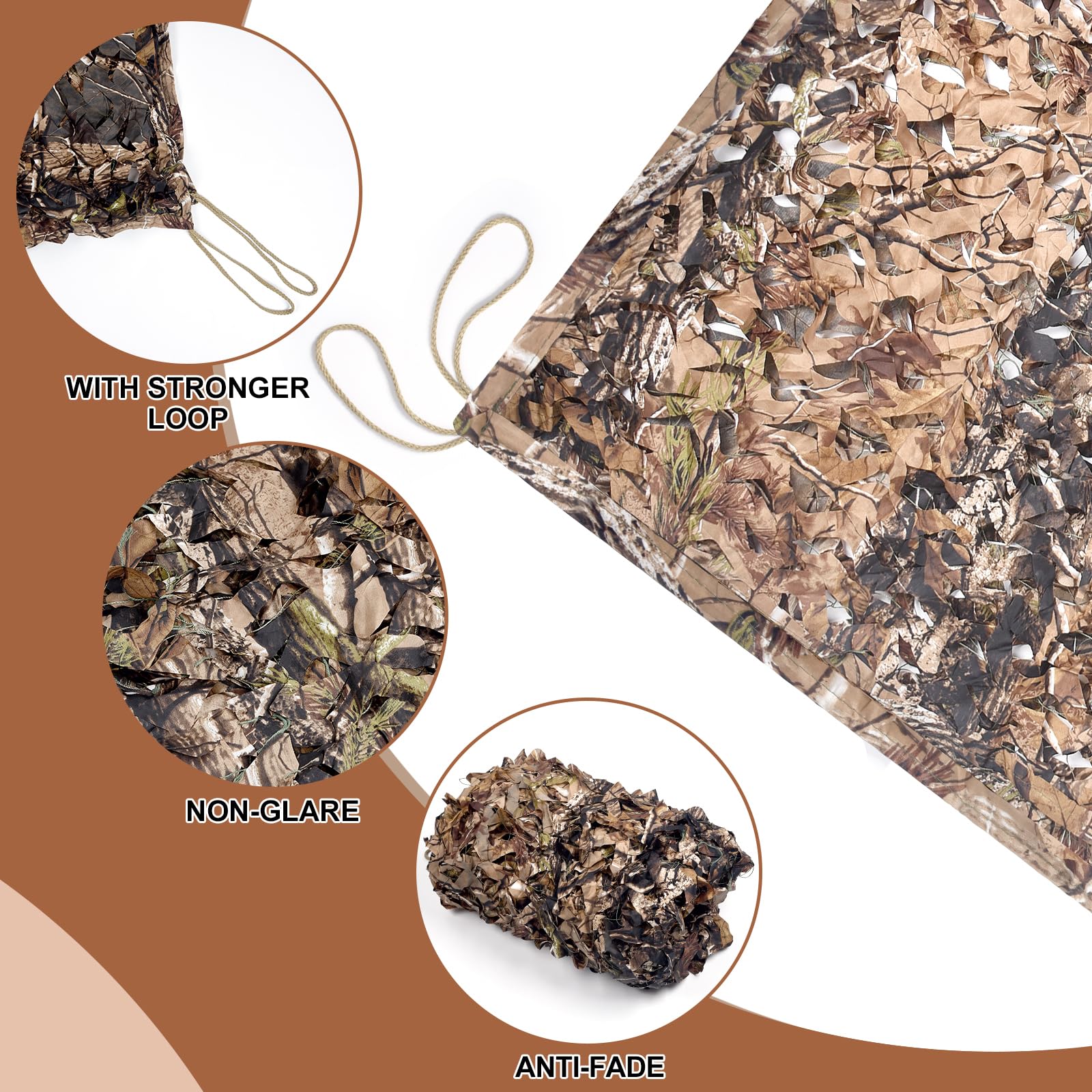 Camohute camo netting mesh backing with corner loops for easy placement