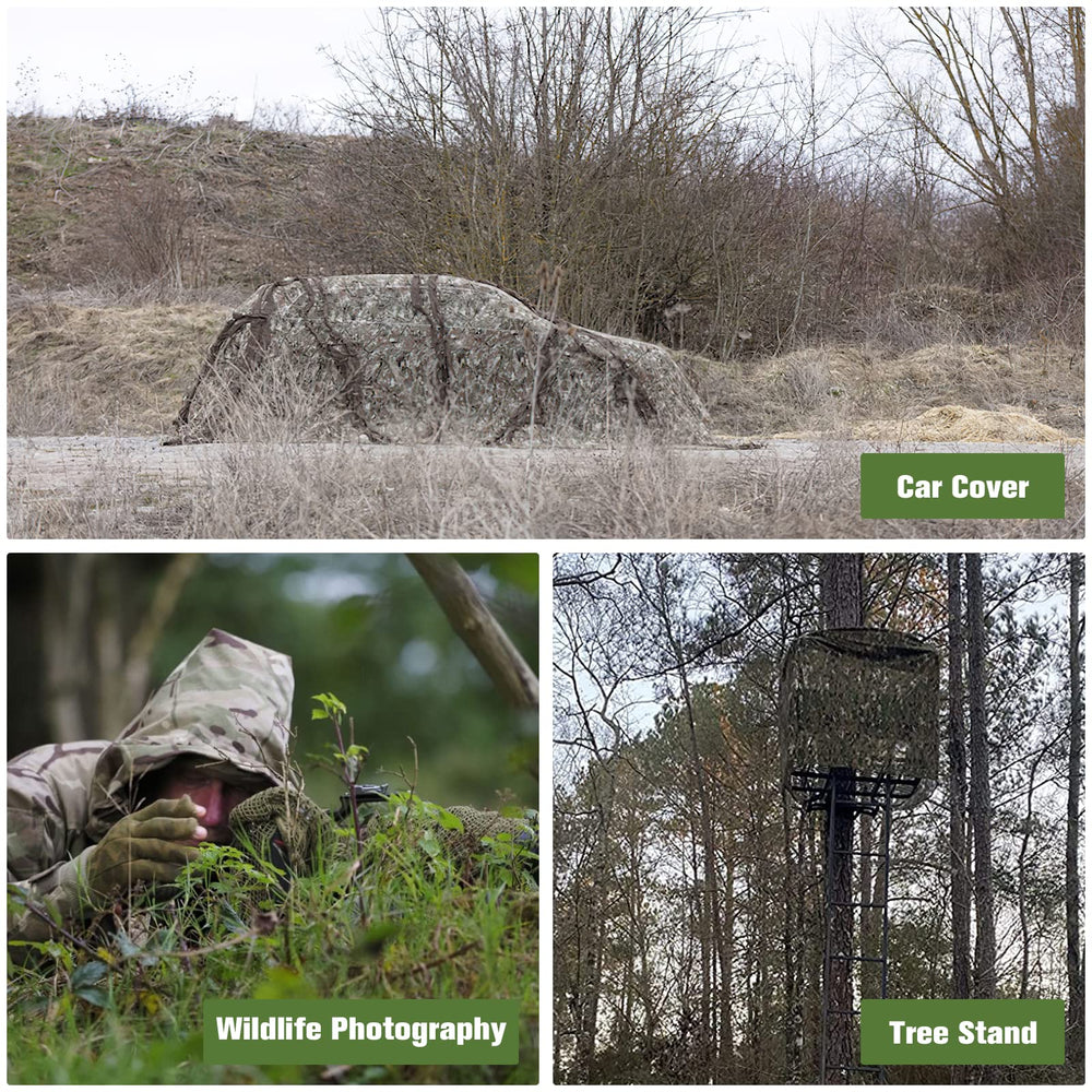 Camohute camo-netting privacy and shade for blinds, stands, and gear covers.