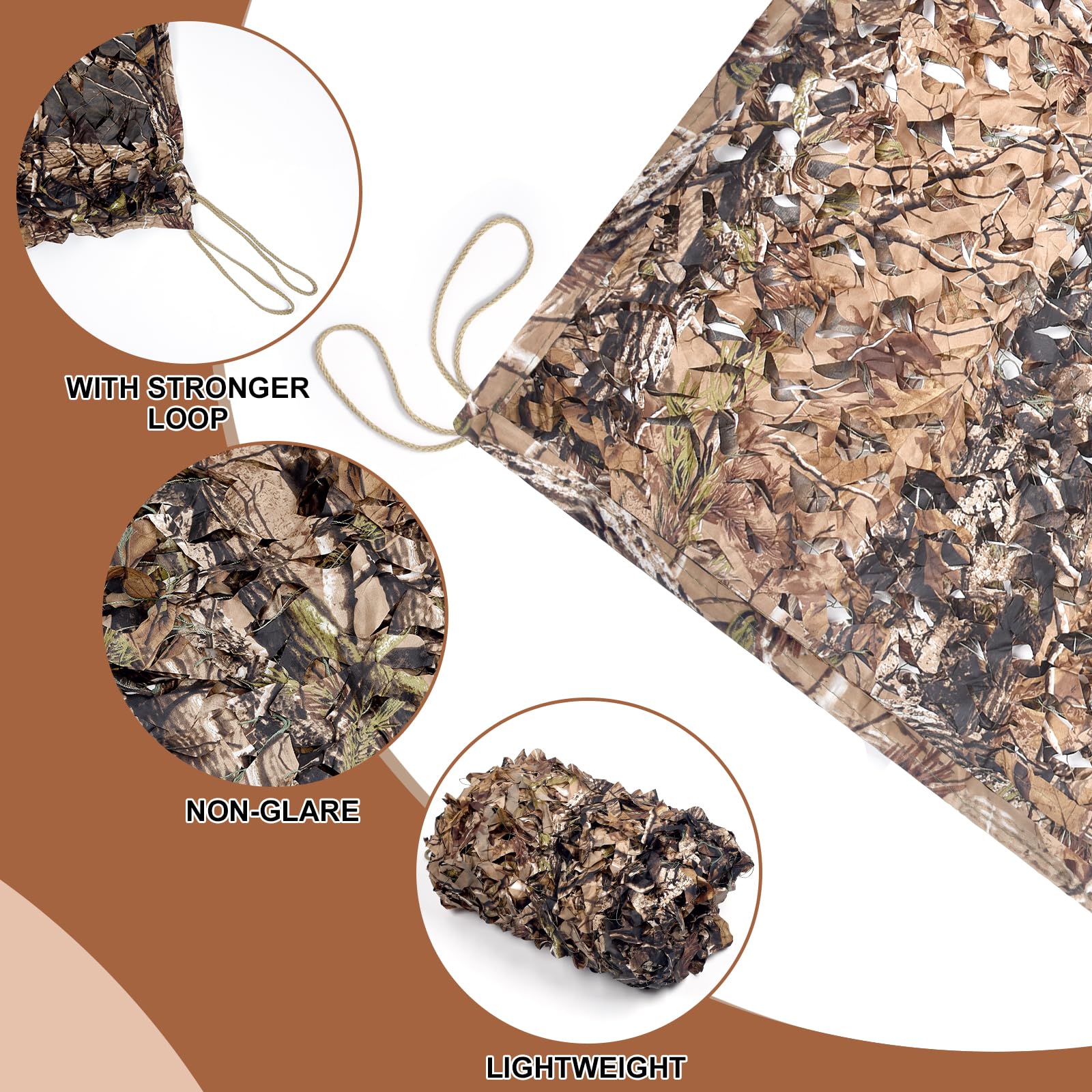 Camohute camo netting reinforced edge resists wear during field use