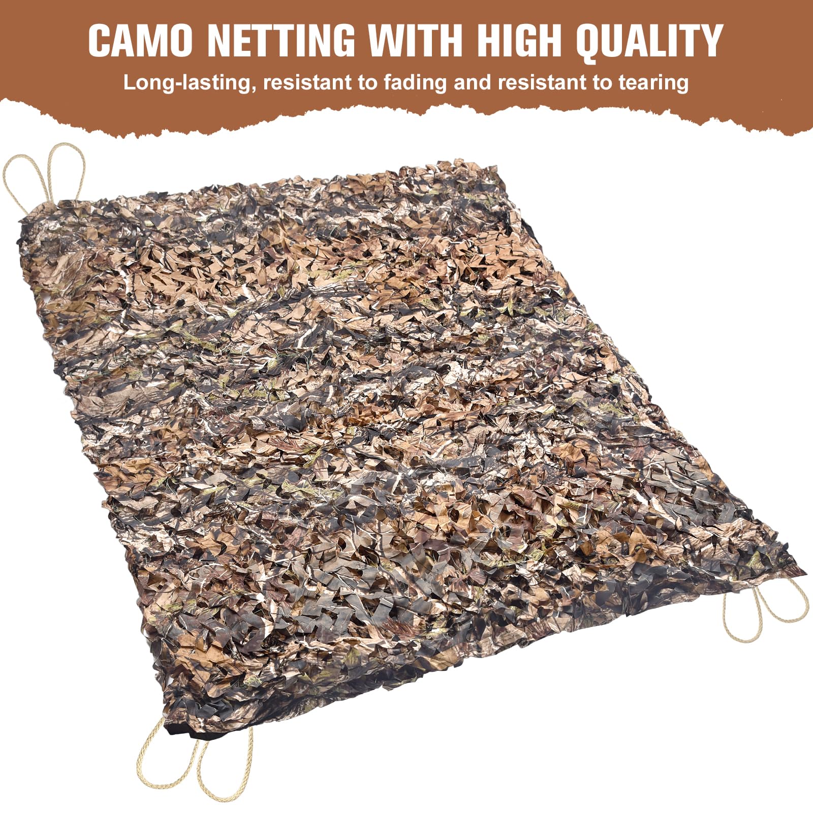 Camohute camo netting reinforced edge boosts long-lasting durability in field use.