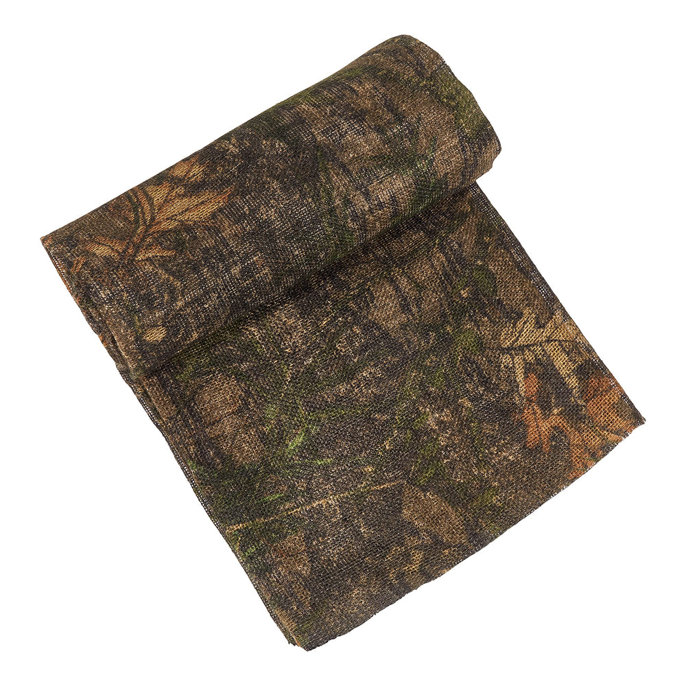 Camouflage burlap fabric enabling easy setup and quiet concealment