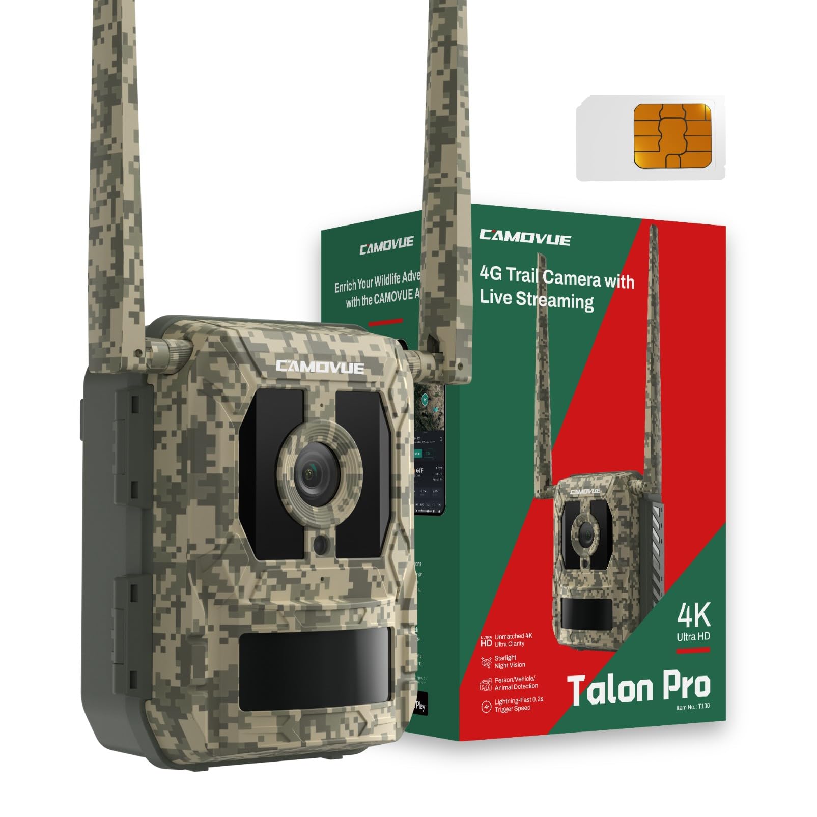 CAMOVUE trail camera front view shows true 4K capture for wildlife footage