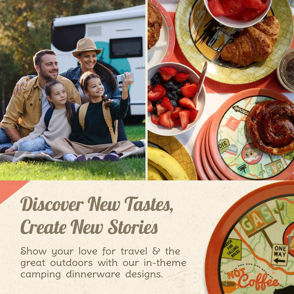Camp Casual BPA-free dinnerware emphasizes safe, durable outdoor use.
