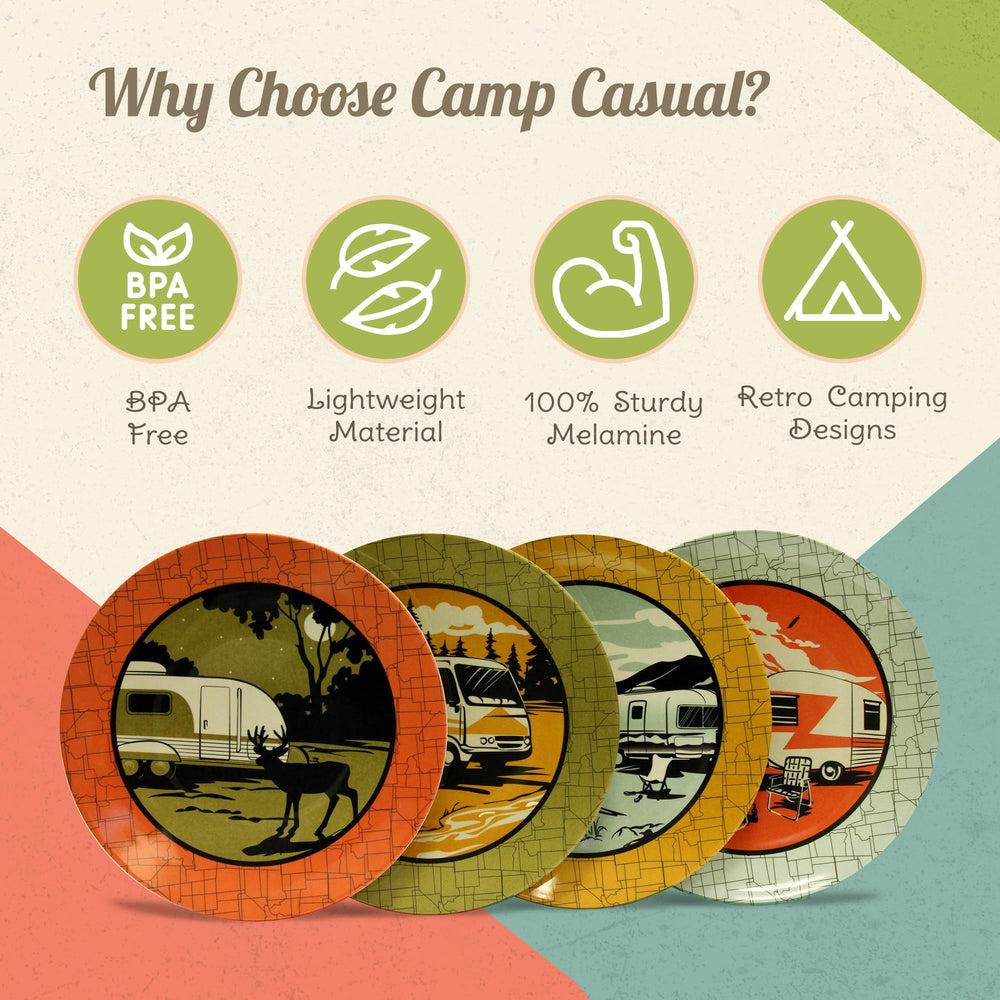 Camp Casual top-shelf dishwasher-safe set for easy cleanup.