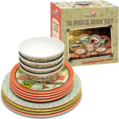 Camp Casual melamine dinner plate 11-inch in bright retro color for camping meals.