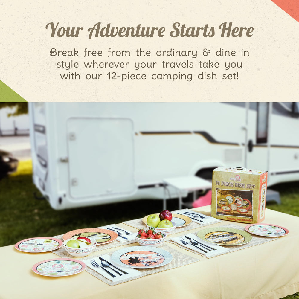 Camp Casual melamine salad plate 8.5-inch, vibrant design for picnics and outdoor dining.