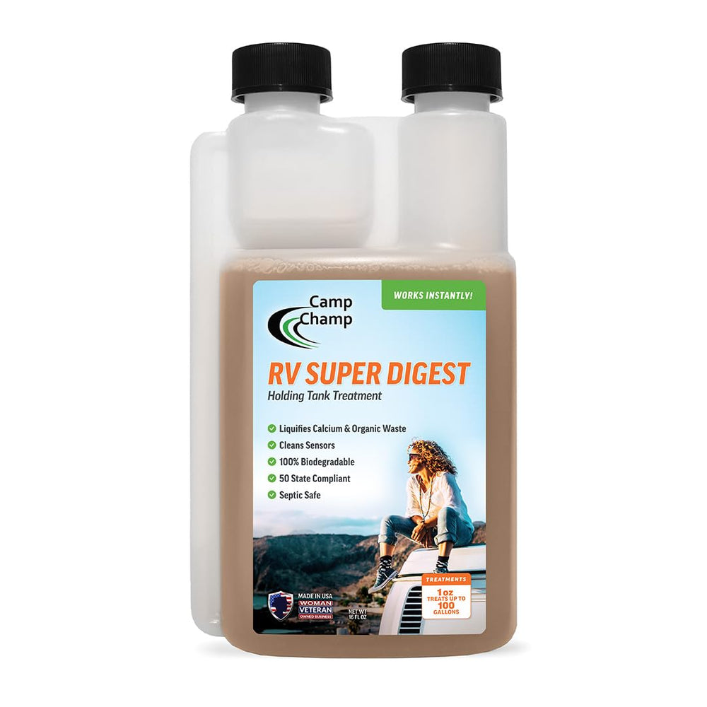 Camp Champ RV Super Digest bottle pour for easy dosing and waste treatment benefit