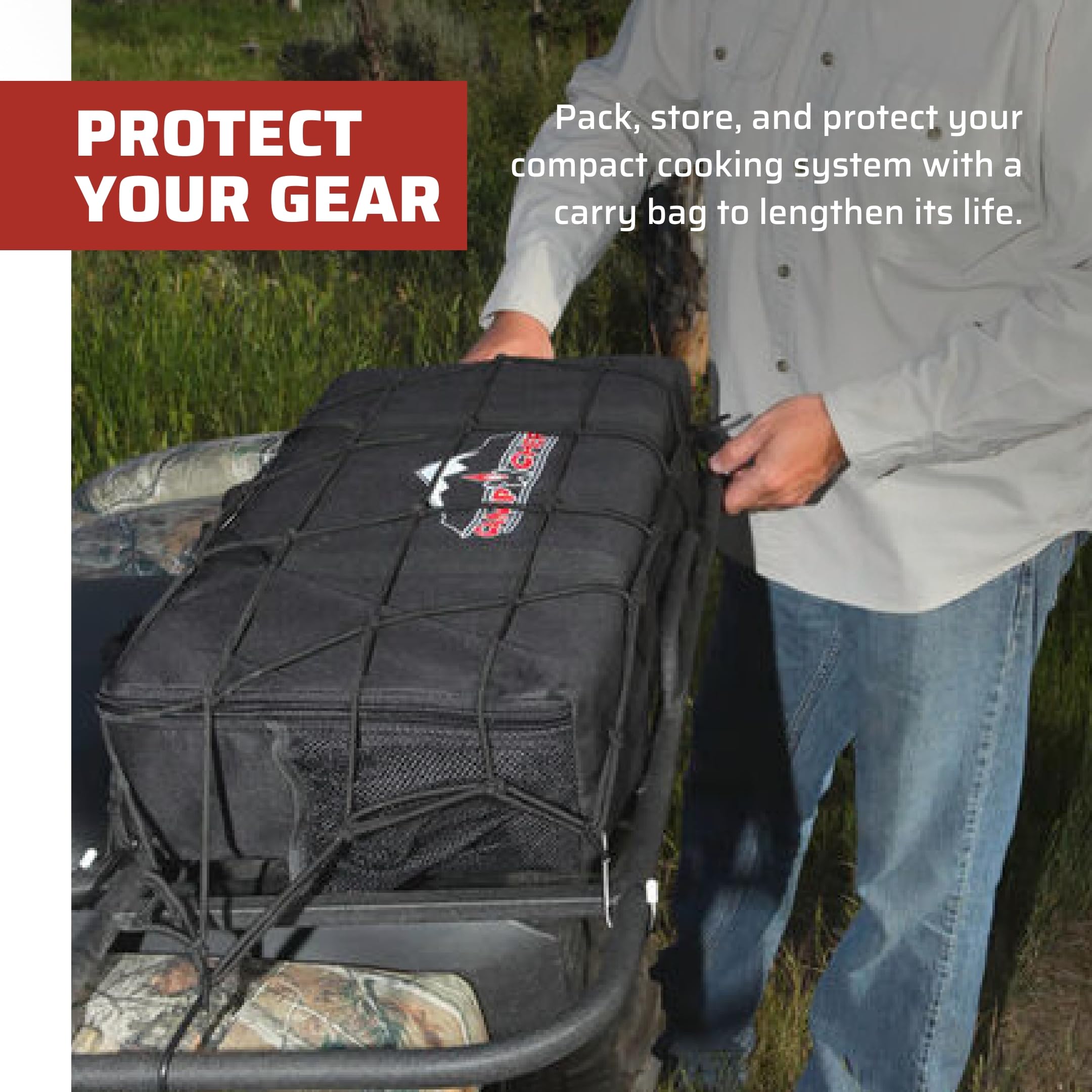Camp Chef carry bag is lightweight and portable for easy hikes and setup.