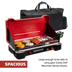 Camp Chef carry bag includes propane bottle pocket for convenient, organized stowage.