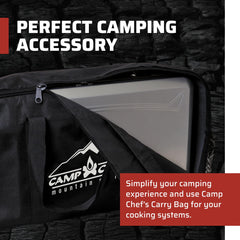 Camp Chef carry bag is water-resistant to shield gear from dew, rain, and splashes.