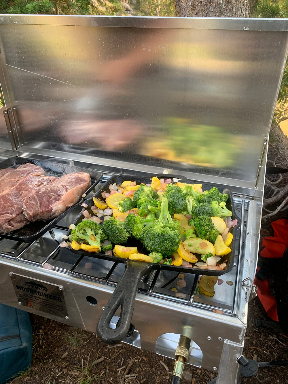 Camp Chef Mountaineer MS40AX system provides 40K BTU total for meals.