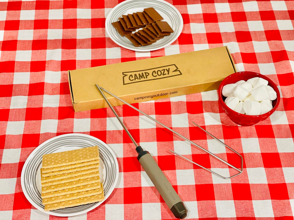 Camp Cozy hot dog s'more roasting setup suits family gatherings.