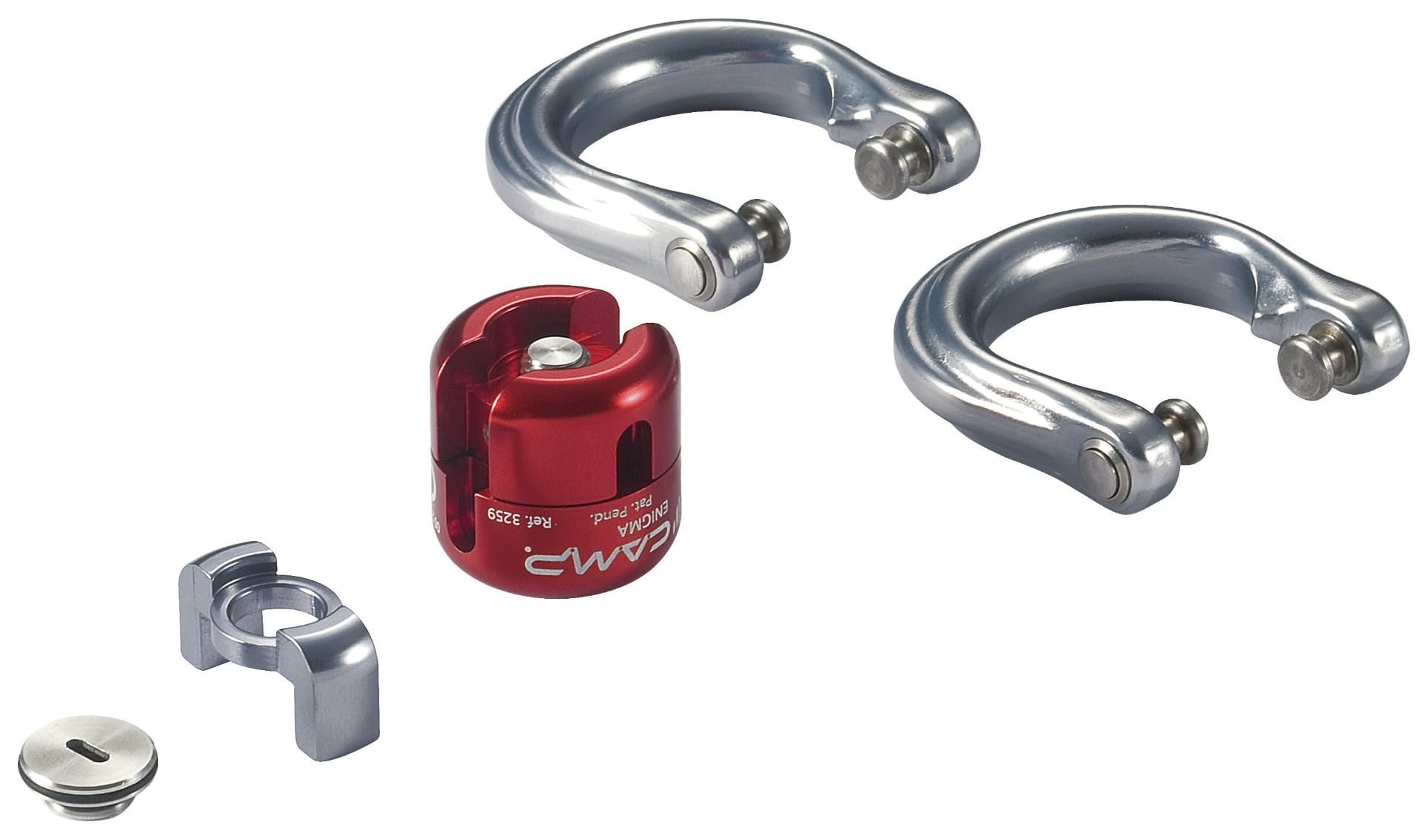 CAMP Enigma pivoting shackles for flexible rig orientations.