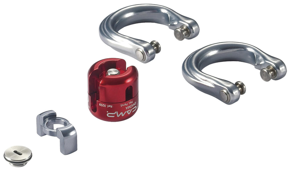 CAMP Enigma pivoting shackles for flexible rig orientations.