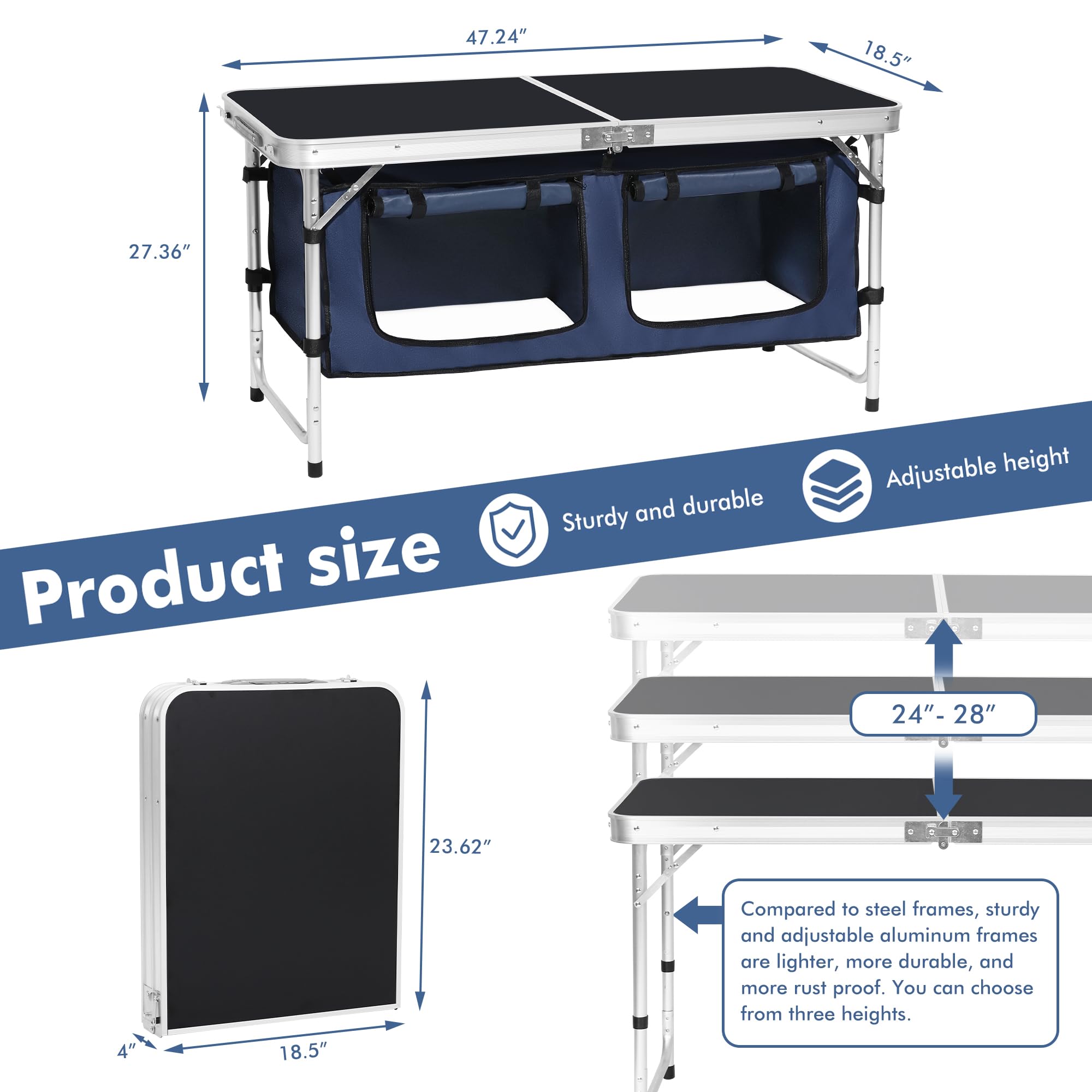 Camp Field table with adjustable legs for stable outdoor use.