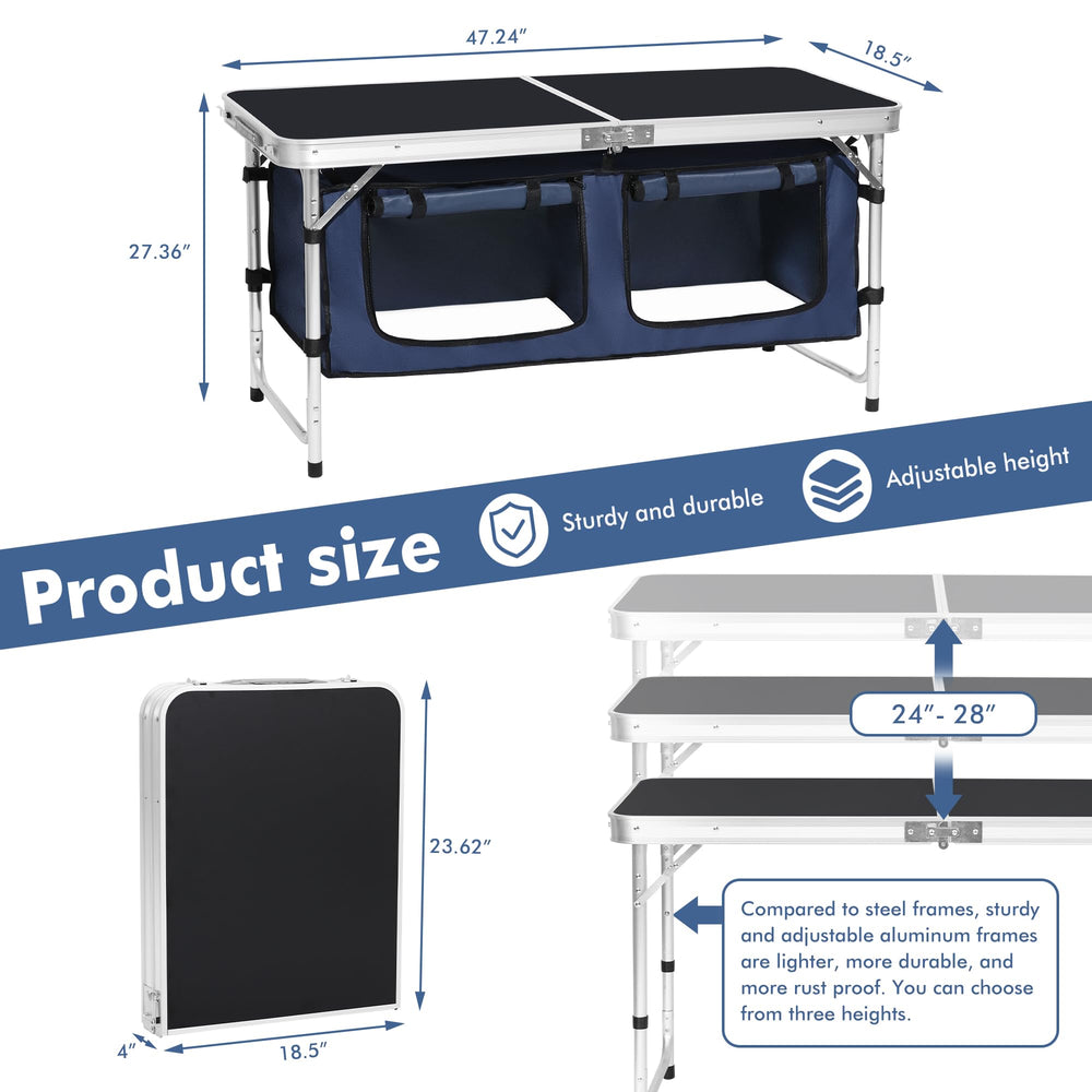 Camp Field table with adjustable legs for stable outdoor use.