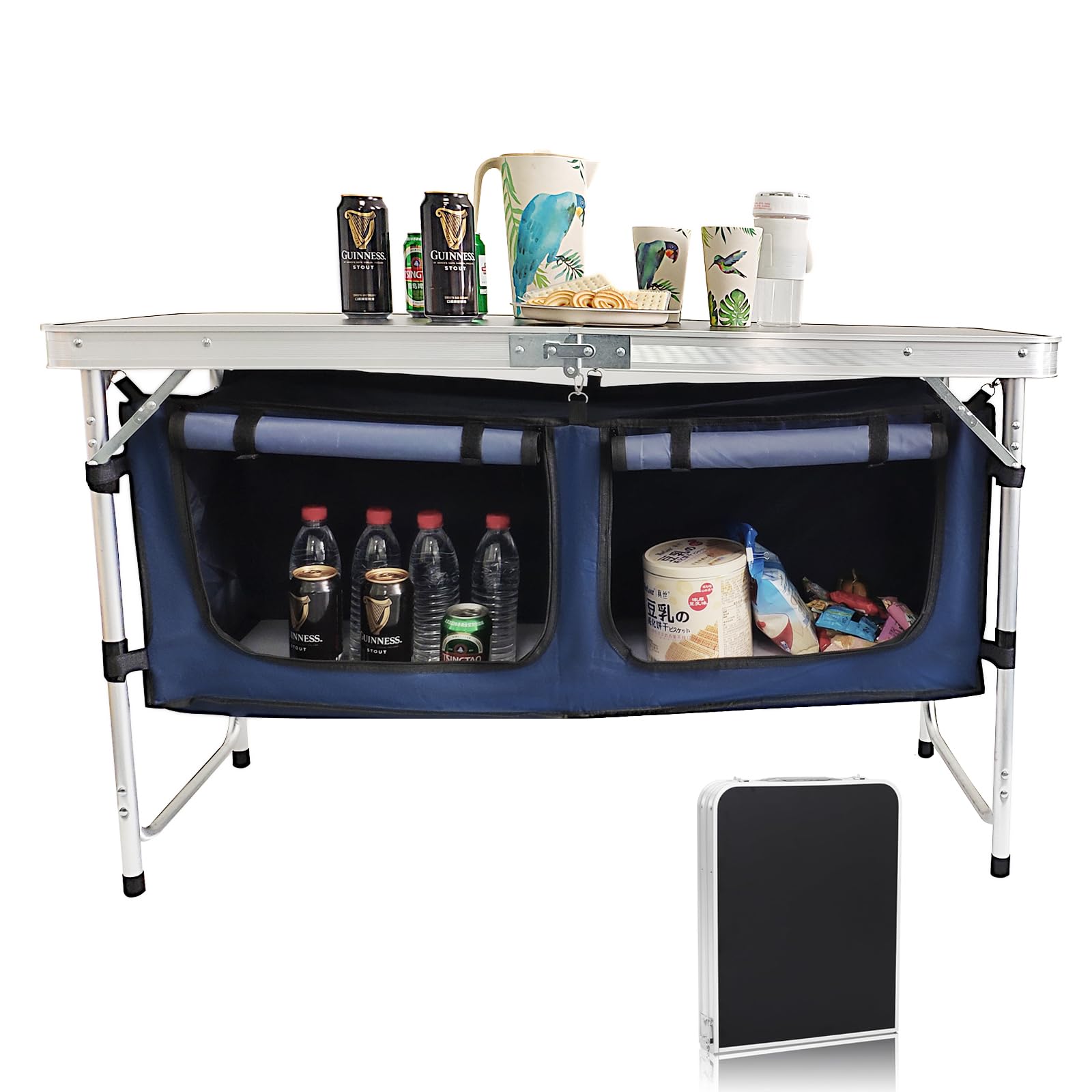Camp Field folding aluminum table folded compact for travel.