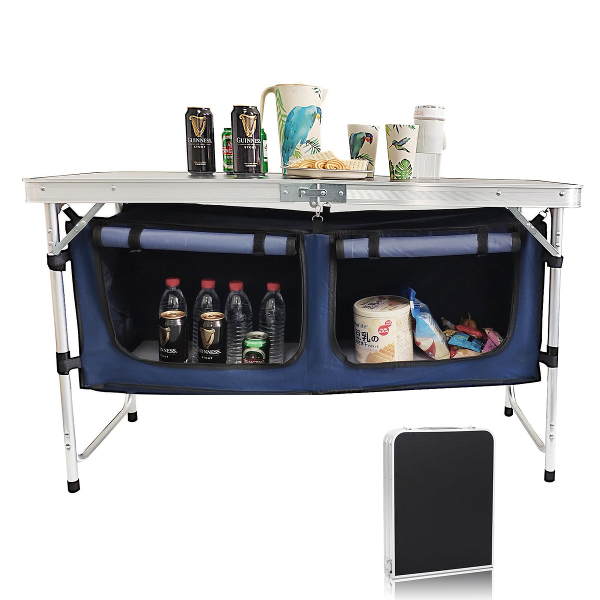 Camp Field folding aluminum table folded compact for travel.
