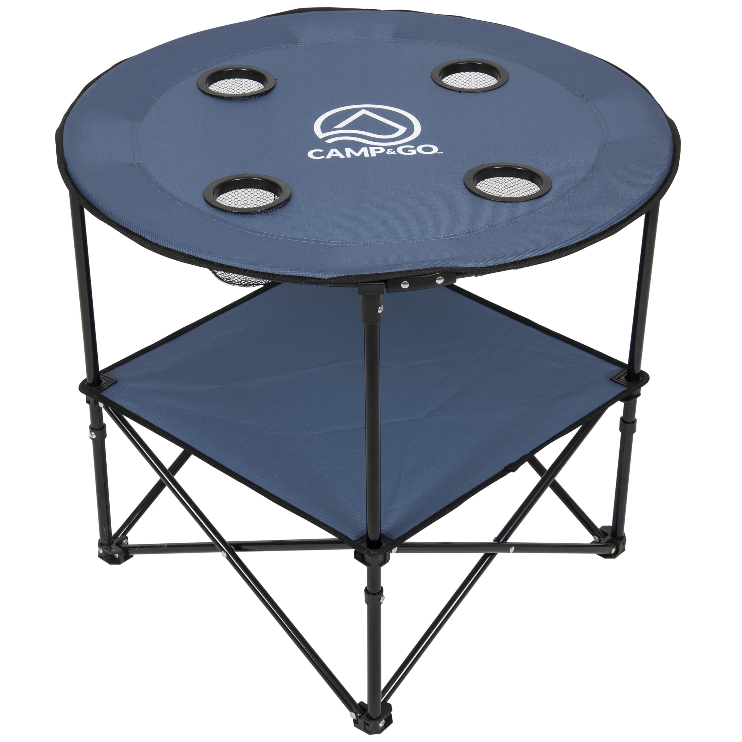 CAMP&GO bottom storage shelf keeps chips, utensils, and small items within reach