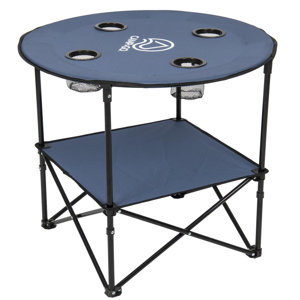 CAMP&GO fabric covered tabletop snaps on and off for compact storage