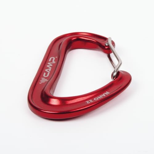 CAMP Nano 22 carabiner red clipping on rope demonstrating compact clip