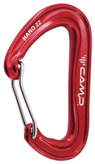 CAMP Nano 22 carabiner in red, full view showcasing lightweight design for gear racks