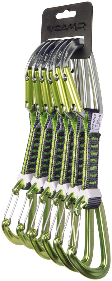 CAMP Orbit Express KS set of six 12 cm slings with Orbit carabiners for sport and trad climbing.