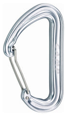 CAMP Photon Wire aluminum wiregate carabiner close-up, highlighting lightweight design for alpine climbing.